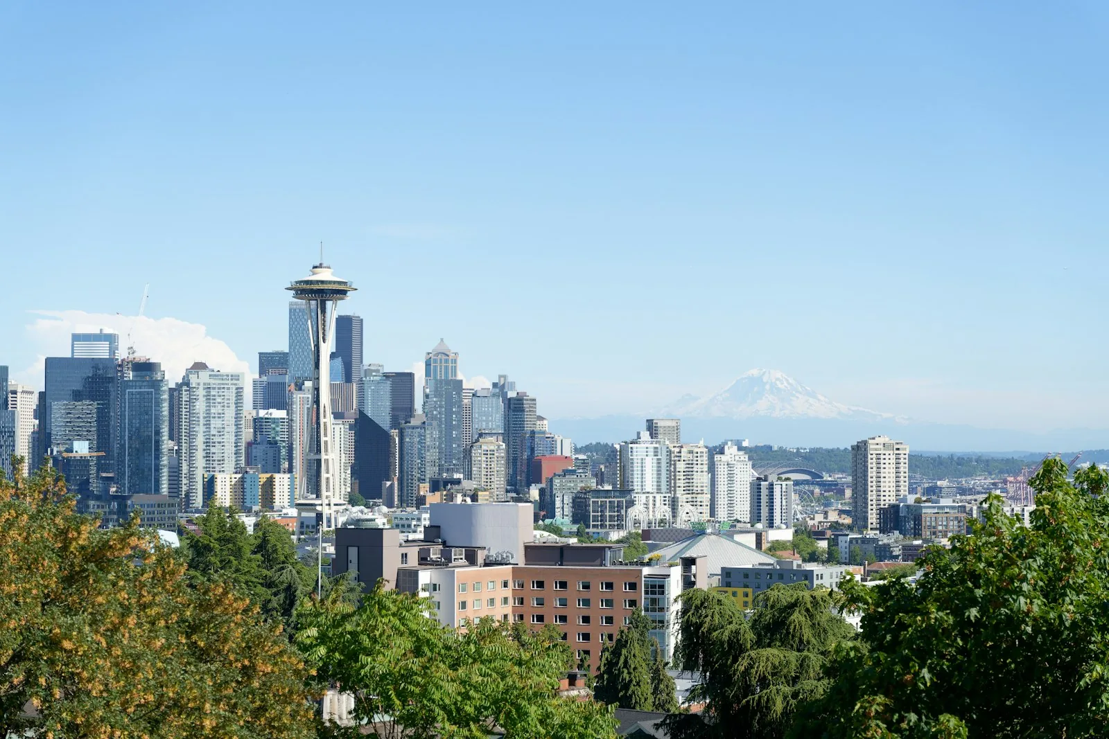 Seattle, WA skyline with the Space Needle and Mount Rainier